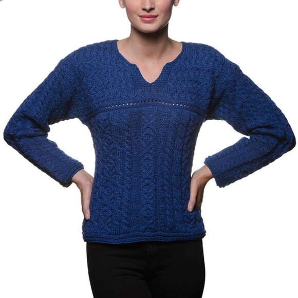 Aran Crafts Keyhole Crew Neck Irish Merino Wool Cable Knit Sweater (size S) - Picture 13 of 13